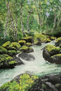 Lorraine Dye - Spring Runoff on Tumble Creek - 17 x 11 x 1 - $250