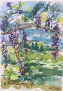 Tricia Heiser Wente - Wisteria and Mt.Hood - 11 x 9 x 1 - $275