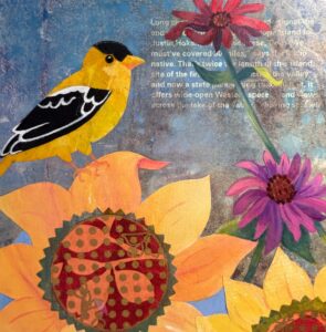 Marnie Jeffers - Goldfinch in Garden - 6x6 - $50