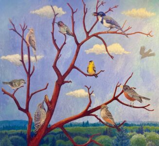 Marnie Jeffers - Nine Birds on a Snag - 20x20 - $400