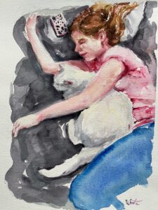 Tricia Heiser Wente - "Sleeping With the Kitty" - 14x11 - $225