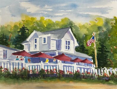 "Dining Under Red Umbrellas " by Karen Stangeby