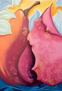 "Red Pear and Rosebud Flourish" by Diane Trevett