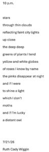 Ruth Cady Wiggin, '10 p.m.', written poetry